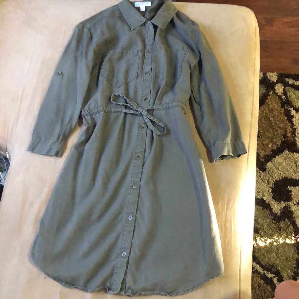 Olive green button up collared dress